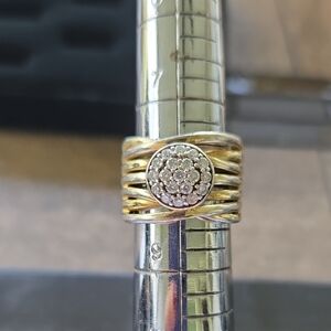 925 Sterling Silver Gold-Tone Pavé Cluster Ring with Band Detail